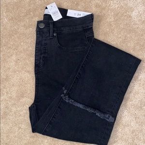 High waist straight crop black denim LOFT